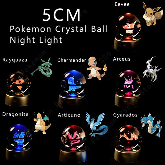 Pokemon Bola de cristal com base LED iluminada elegante e presente perfeito.