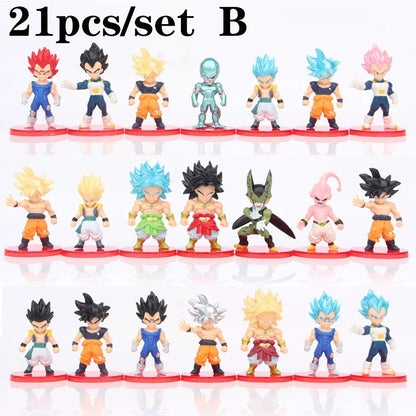 Dragon Ball Mini Figures conjunto com 8 a 21 mini figuras colecionáveis detalhados, ideais para fãs e colecionadores.