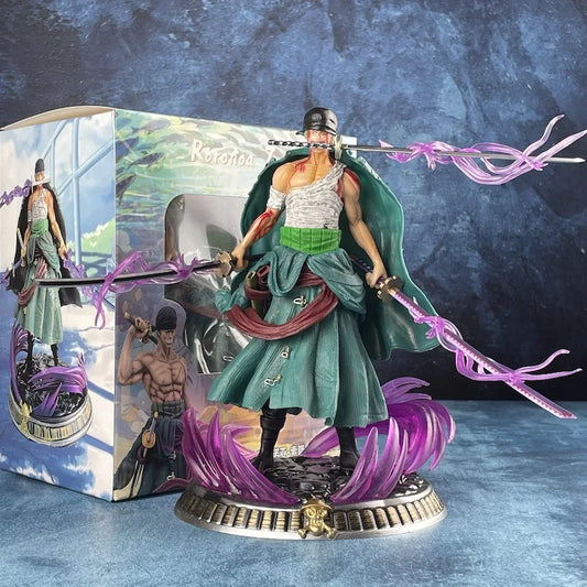 A figura colecionável "Bath Blood Roronoa Zoro" de One Piece mede 21 cm, com detalhes precisos e vibrantes, ideal para coleções.