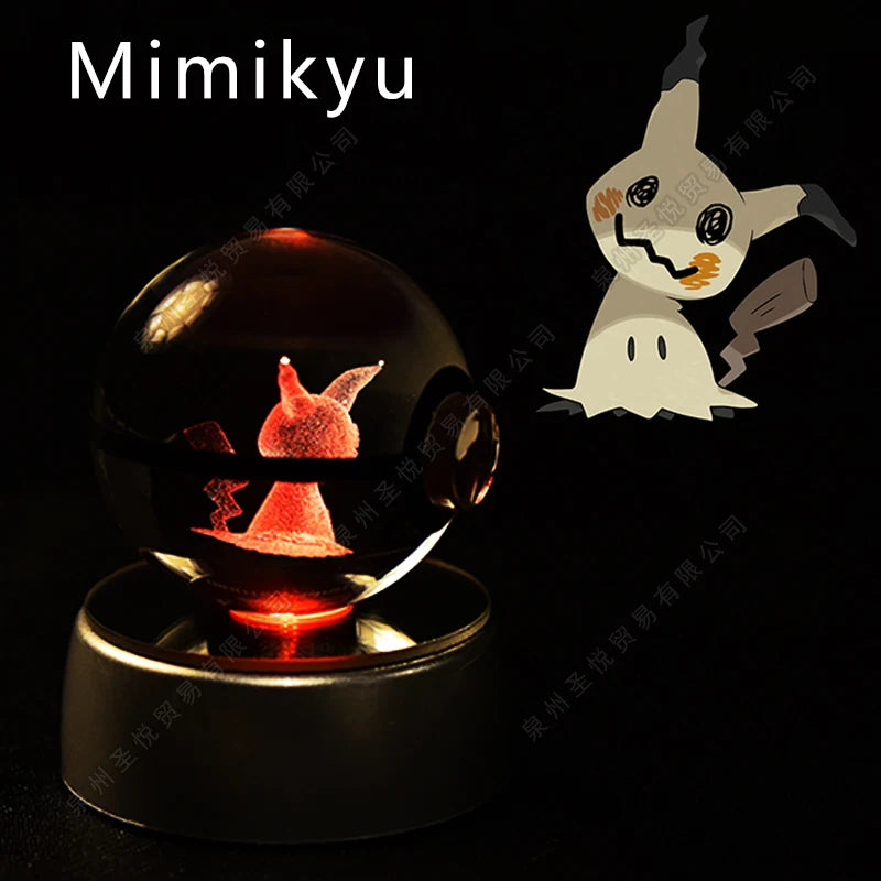 Pokemon Bola de cristal com base LED iluminada elegante e presente perfeito.