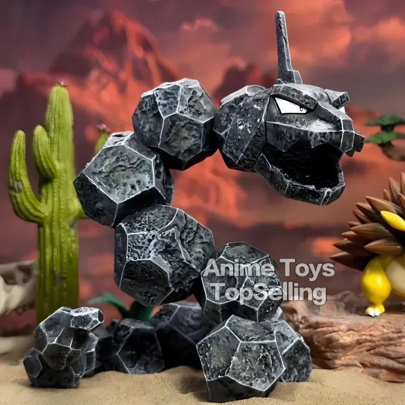 Figura detalhada de Onix com 14cm de altura em PVC, ideal para colecionadores e fãs da série Pokémon.