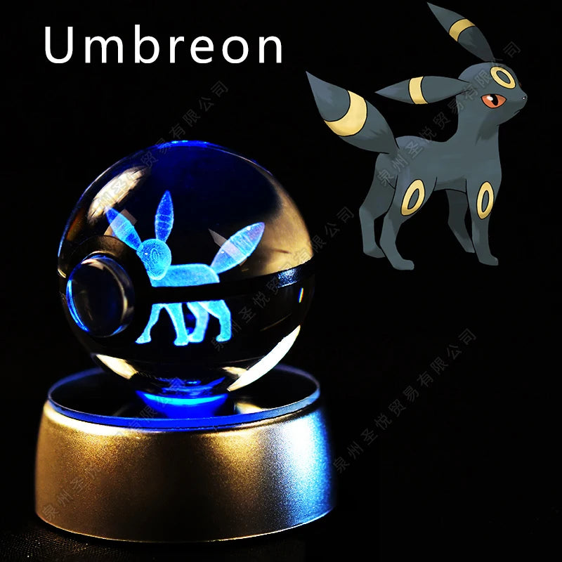 Pokemon Bola de cristal com base LED iluminada elegante e presente perfeito.
