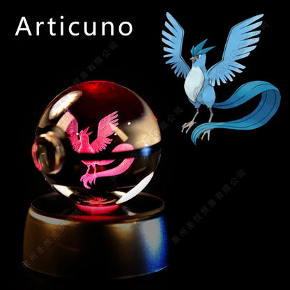 Pokemon Bola de cristal com base LED iluminada elegante e presente perfeito.