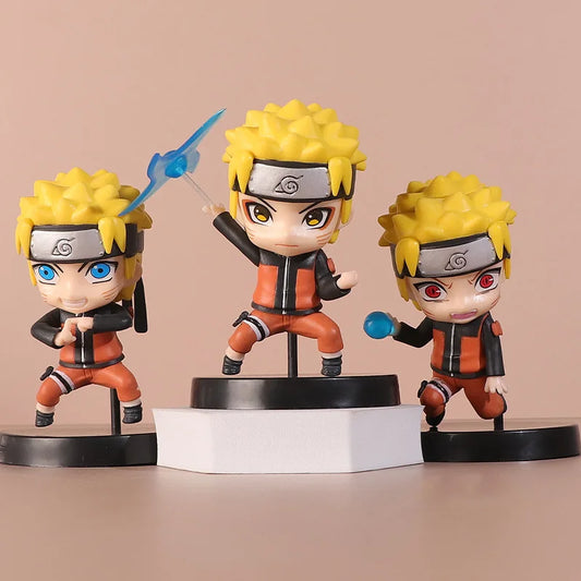 Conjunto colecionável Naruto com 3 figuras de 11cm, perfeitos para fãs adultos e presente ideal para colecionadores.
