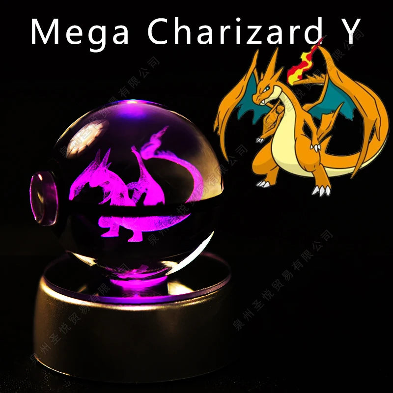 Pokemon Bola de cristal com base LED iluminada elegante e presente perfeito.