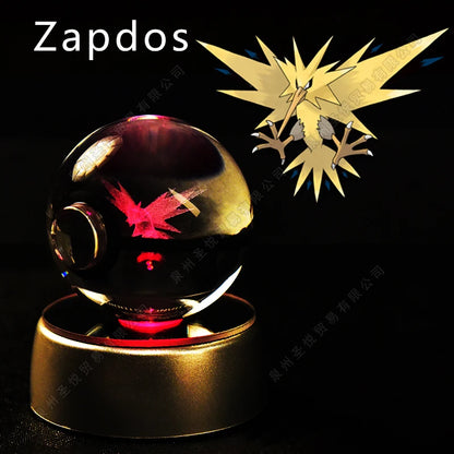Pokemon Bola de cristal com base LED iluminada elegante e presente perfeito.