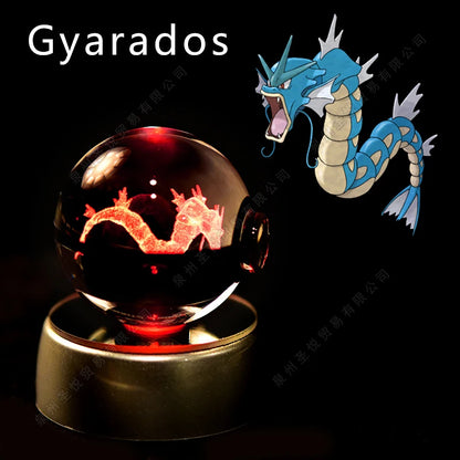 Pokemon Bola de cristal com base LED iluminada elegante e presente perfeito.