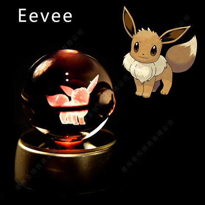 Pokemon Bola de cristal com base LED iluminada elegante e presente perfeito.