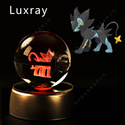 Pokemon Bola de cristal com base LED iluminada elegante e presente perfeito.