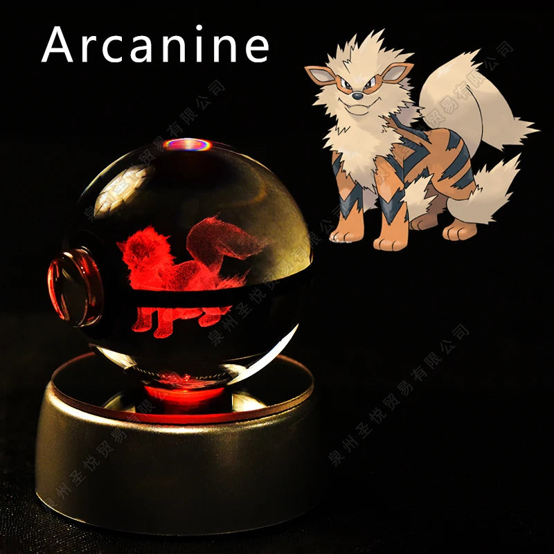 Pokemon Bola de cristal com base LED iluminada elegante e presente perfeito.