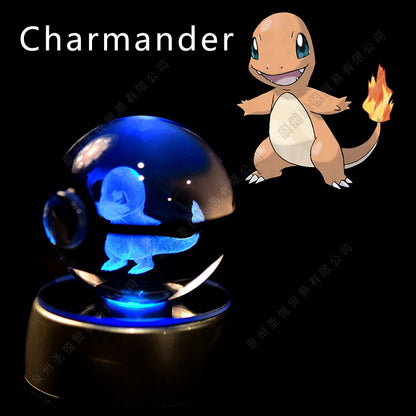 Pokemon Bola de cristal com base LED iluminada elegante e presente perfeito.