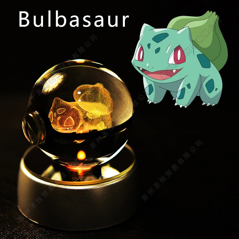 Pokemon Bola de cristal com base LED iluminada elegante e presente perfeito.