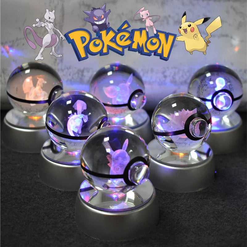 Pokemon Bola de cristal com base LED iluminada elegante e presente perfeito.