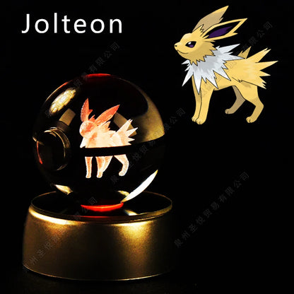 Pokemon Bola de cristal com base LED iluminada elegante e presente perfeito.