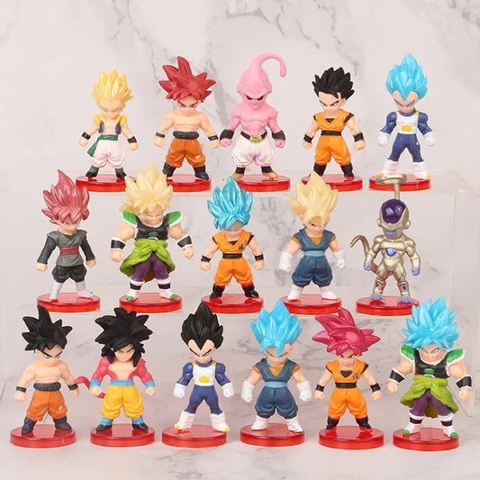 Dragon Ball Mini Figures conjunto com 8 a 21 mini figuras colecionáveis detalhados, ideais para fãs e colecionadores.