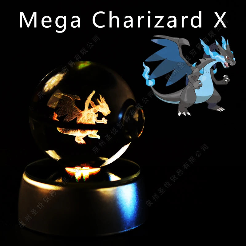 Pokemon Bola de cristal com base LED iluminada elegante e presente perfeito.