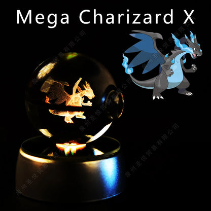 Pokemon Bola de cristal com base LED iluminada elegante e presente perfeito.