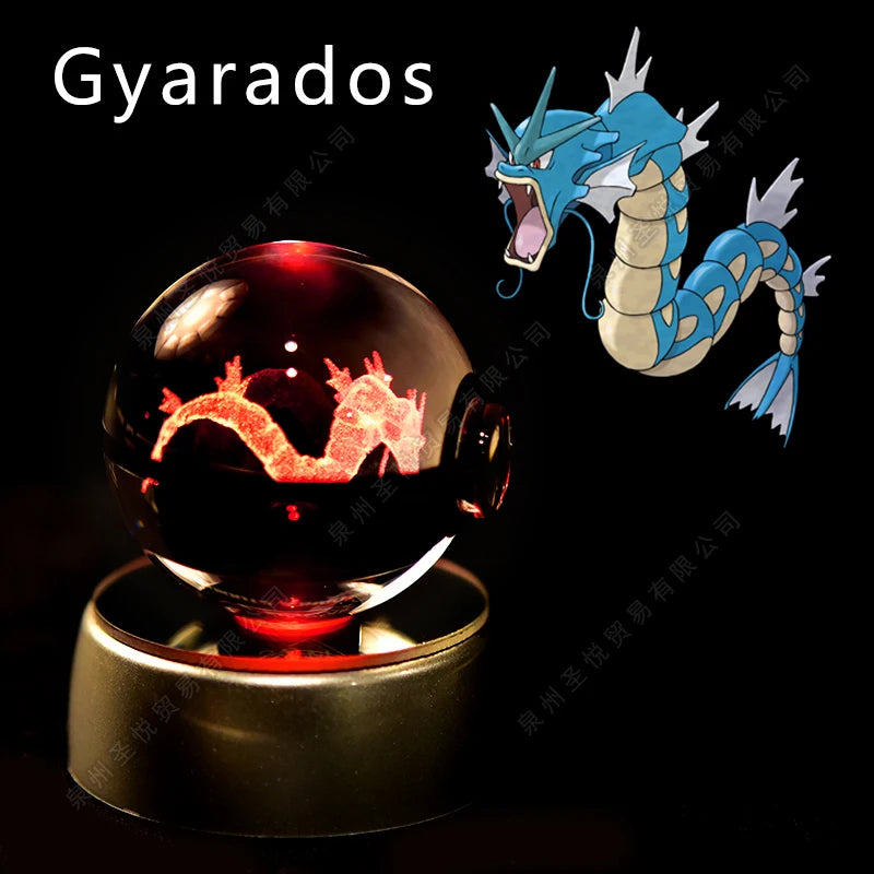 Pokemon Bola de cristal com base LED iluminada elegante e presente perfeito.