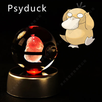 Pokemon Bola de cristal com base LED iluminada elegante e presente perfeito.