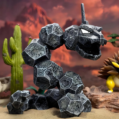 Figura detalhada de Onix com 14cm de altura em PVC, ideal para colecionadores e fãs da série Pokémon.