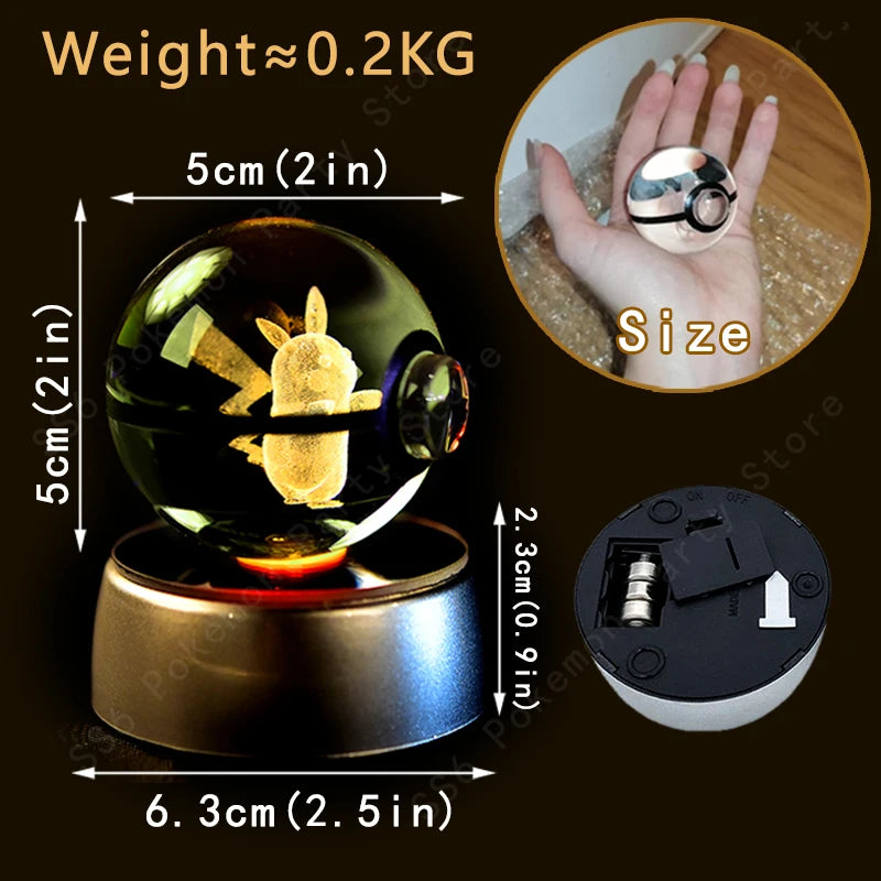 Pokemon Bola de cristal com base LED iluminada elegante e presente perfeito.