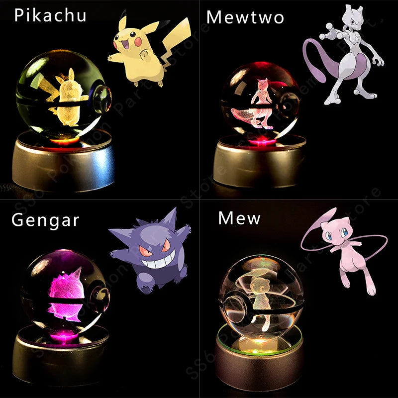 Pokemon Bola de cristal com base LED iluminada elegante e presente perfeito.