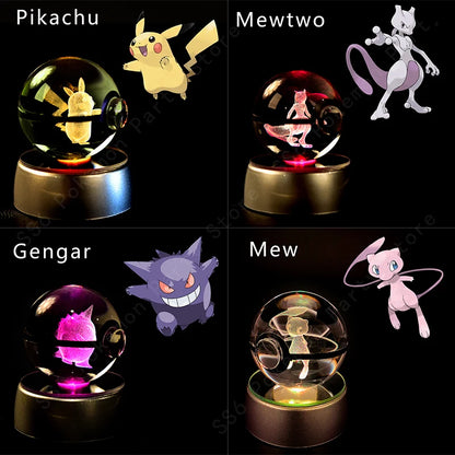 Pokemon Bola de cristal com base LED iluminada elegante e presente perfeito.