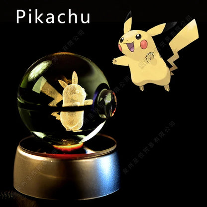 Pokemon Bola de cristal com base LED iluminada elegante e presente perfeito.