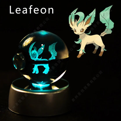Pokemon Bola de cristal com base LED iluminada elegante e presente perfeito.