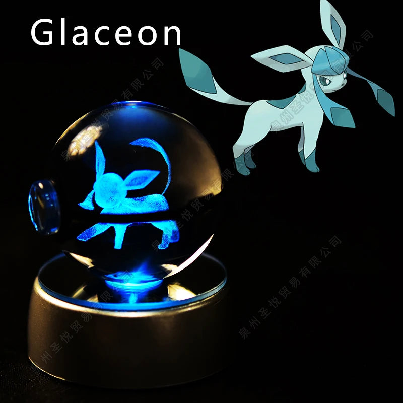 Pokemon Bola de cristal com base LED iluminada elegante e presente perfeito.